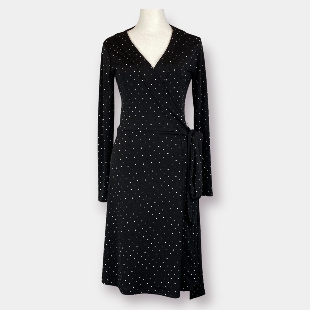 NEW Banana Republic Polka Dot Wrap Dress Black White Size Xtra Small